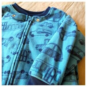 18m Carters Boys Pajamas 1 Piece Fleece Zip Up Pajamas Blue Cars